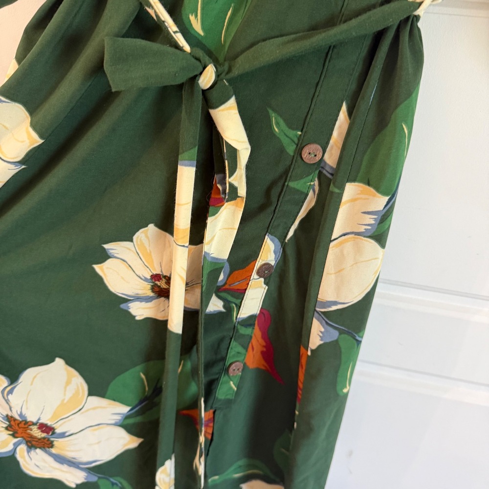 Monteau Forest green Floral Flowy v neck midi women's large dress tie back nwot - Picture 7 of 13